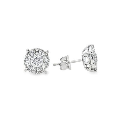 14K White Gold Diamond Cluster Stud Earrings - 1.75ct