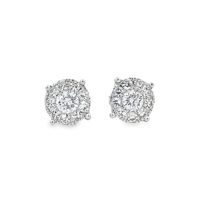 14K White Gold Diamond Cluster Stud Earrings - 1.75ct