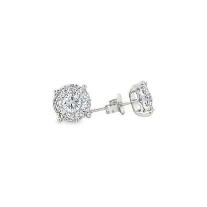 14K White Gold Diamond Cluster Stud Earrings