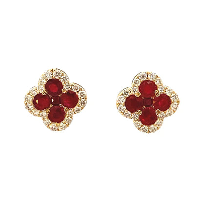 14K Yellow Gold and Ruby Diamond Earrings