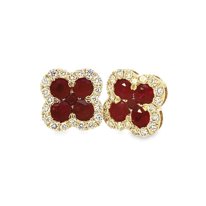 14K Yellow Gold and Ruby Diamond Earrings