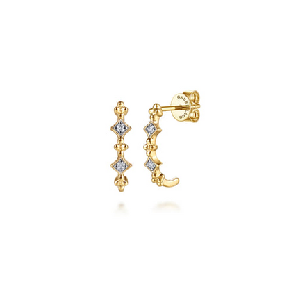 14K Yellow Gold Bujukan Clover Diamond J Hoop Earrings (.04 CTW)