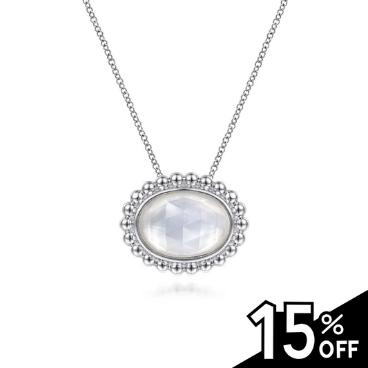 925 Sterling Silver Rock Crystal and White MOP Pendant Necklace