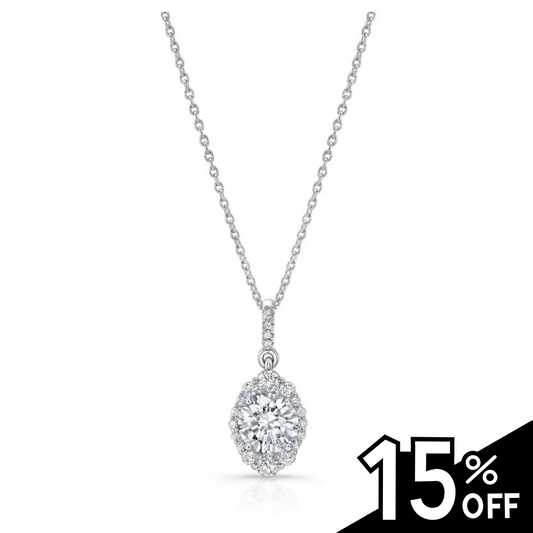 Petals Collection Halo Round Diamond Drop Pendant