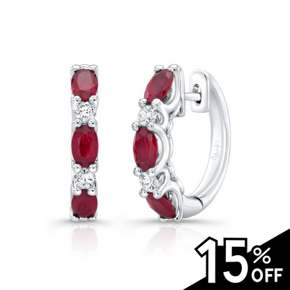 Precious Collection Oval Shaped Ruby Huggie Earrings