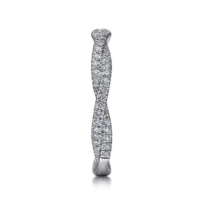 14K White Gold Diamond Pave Twisted Stackable Band