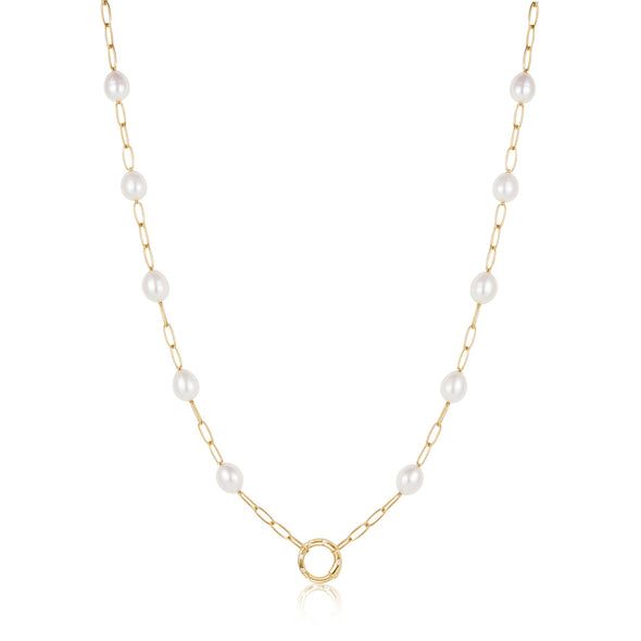 Gold Pearl Chain Charm Connector Necklace