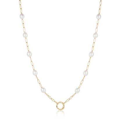 Gold Pearl Chain Charm Connector Necklace