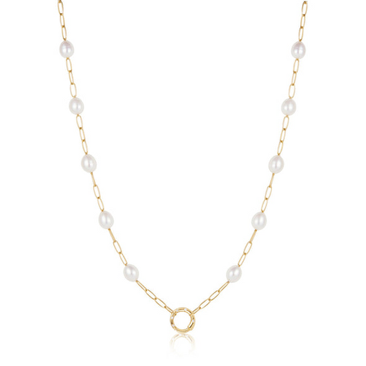 Ania Haie | Gold Pearl Chain Charm Connector Necklace