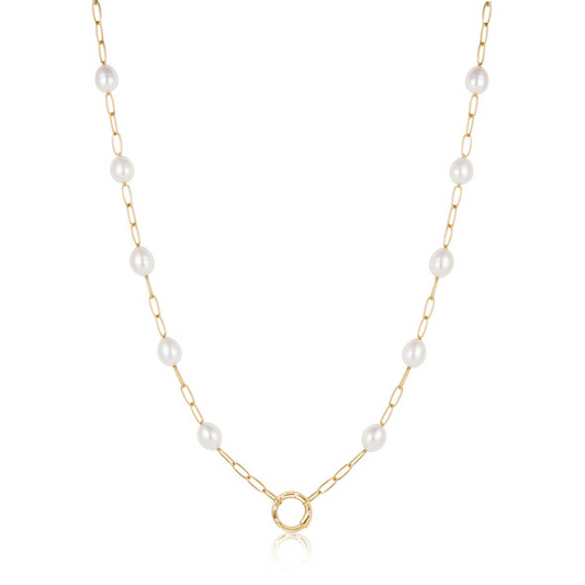 Gold Pearl Chain Charm Connector Necklace