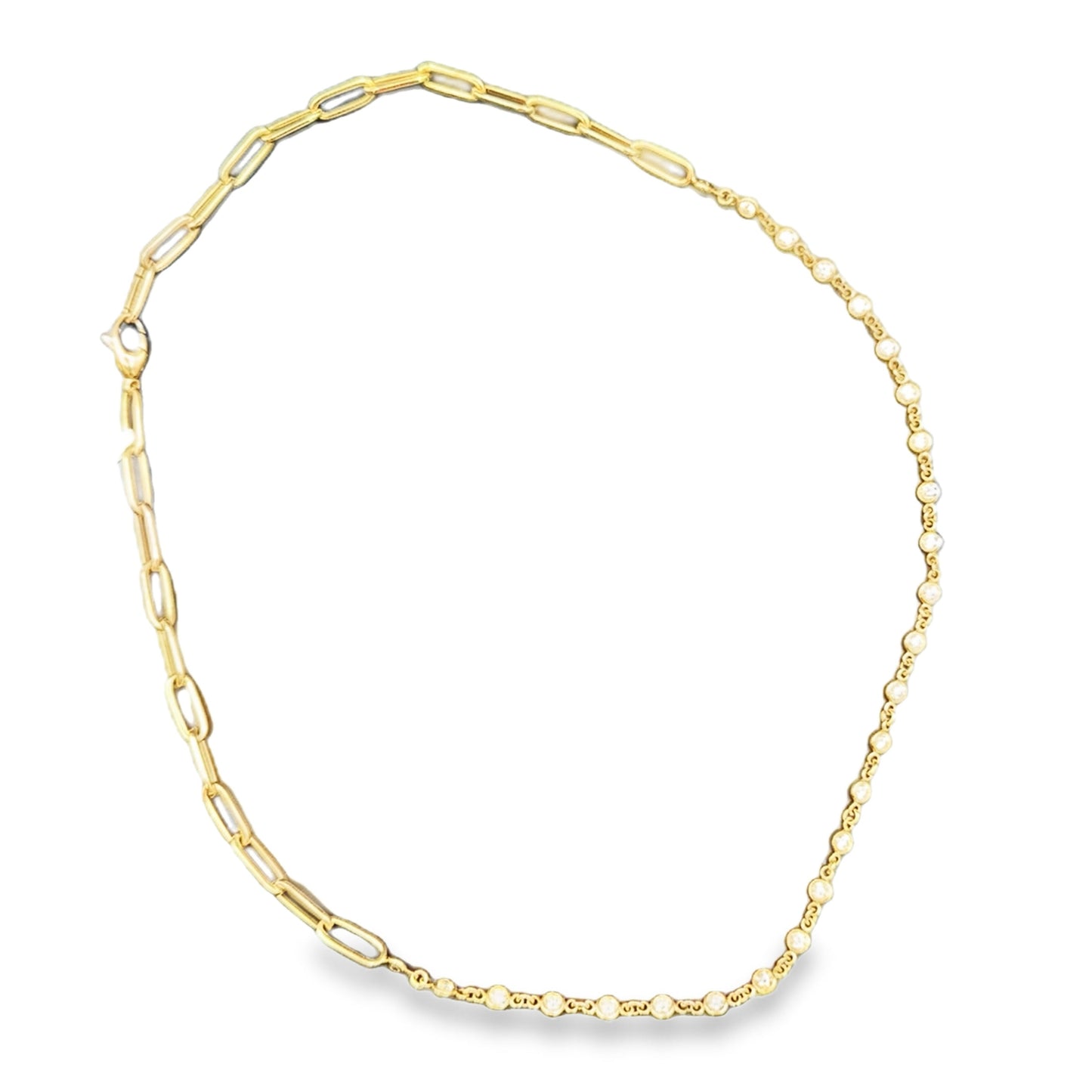 14K Yellow Gold Diamond Paperclip Necklace