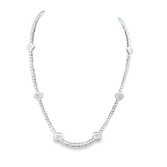 14K White Gold Diamond Medallion Tennis Necklace
