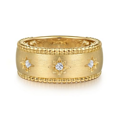 14K Yellow Gold Diamond Wide Bujukan Band Ladies Ring