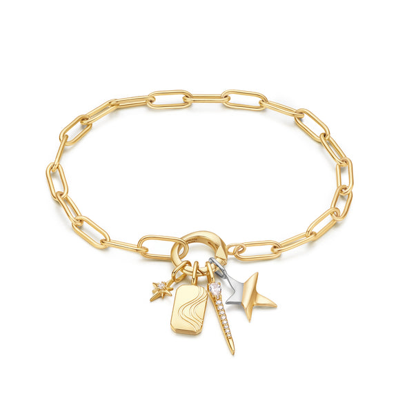 Gold Link Charm Chain Connector Bracelet