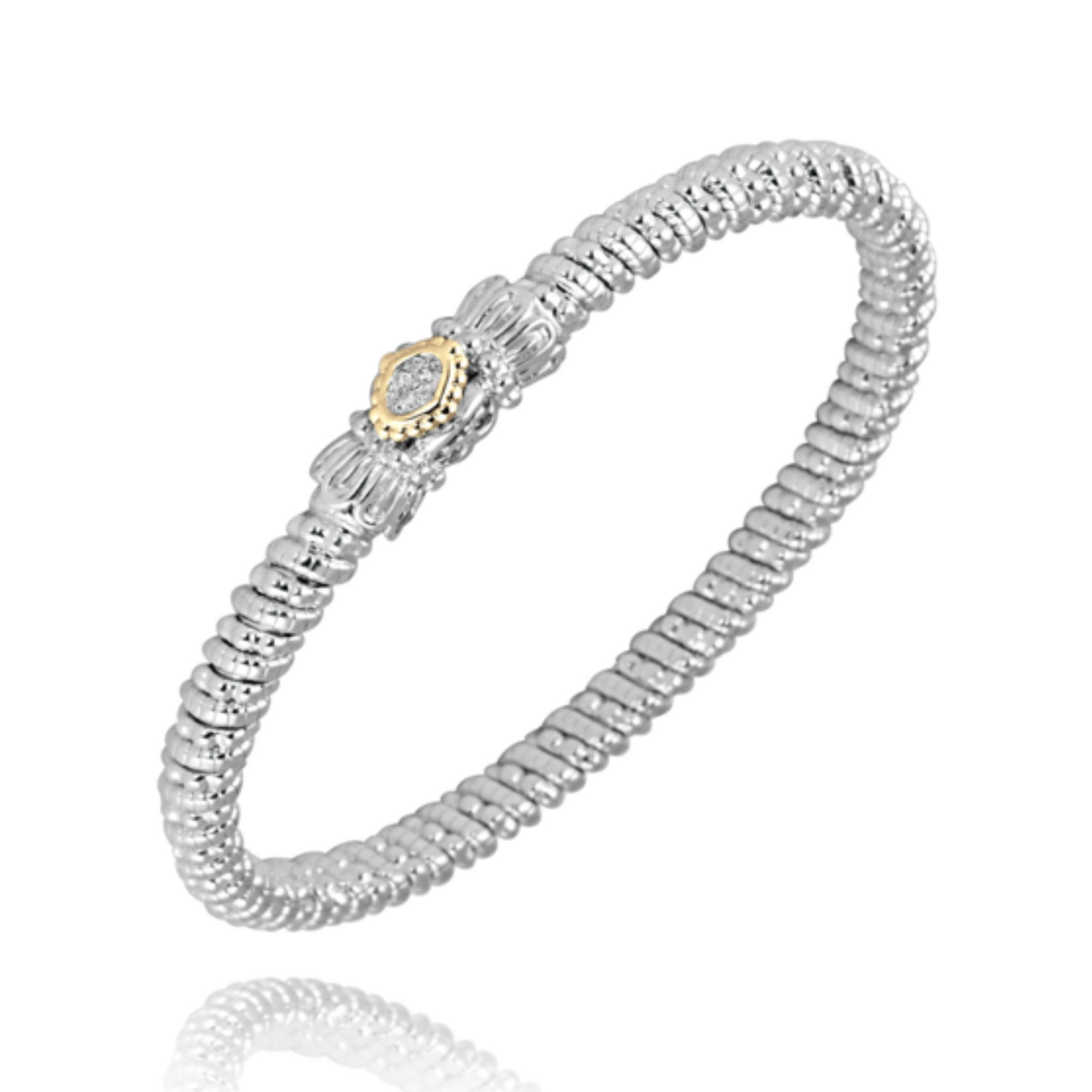 14K Yellow Gold and Sterling Silver Diamond Bangle Bracelet