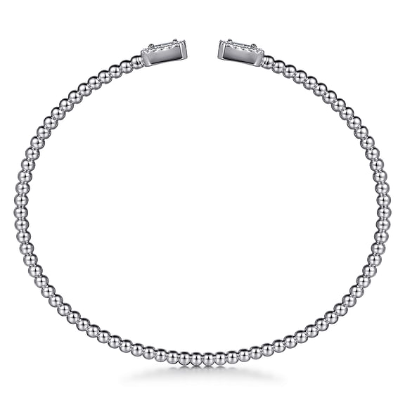 14K White Gold Bujukan Open Cuff Bracelet with Diamond Baguettes