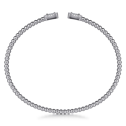 14K White Gold Bujukan Open Cuff Bracelet with Diamond Baguettes