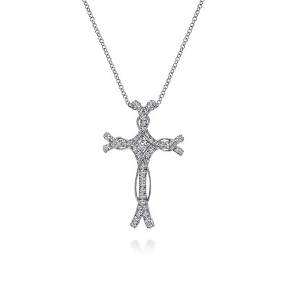 Gabriel & Co | 18" 14K White Gold Diamond Cross Pendant Necklace