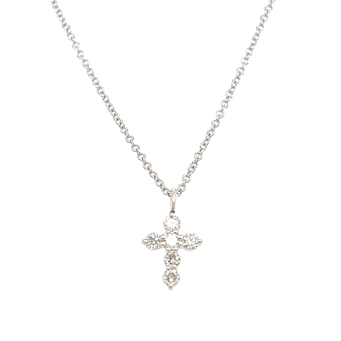 14K White Gold Diamond Cross Necklace