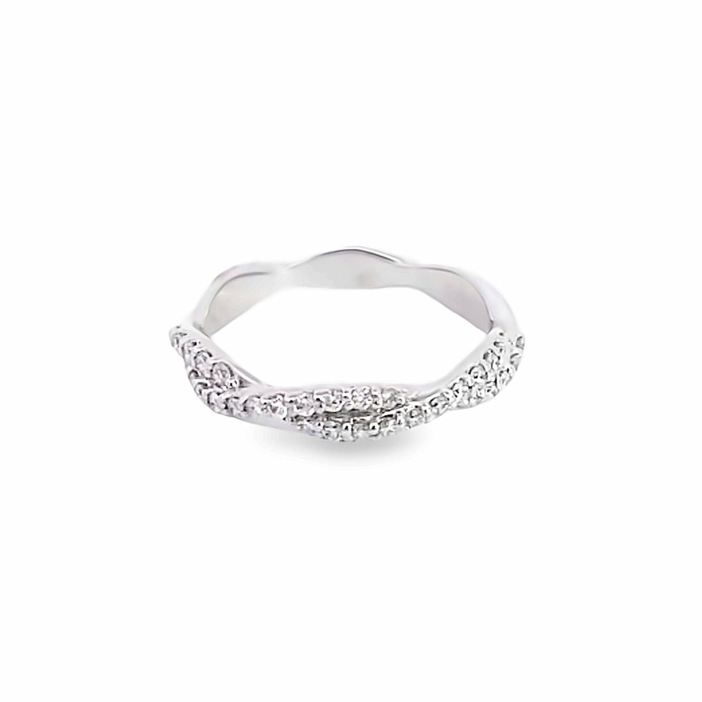 14K White Gold Common Prong Twisted Crisscross Diamond Band