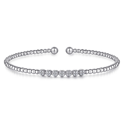 14K White Gold Bujukan Bead and Cluster Diamond Bangle