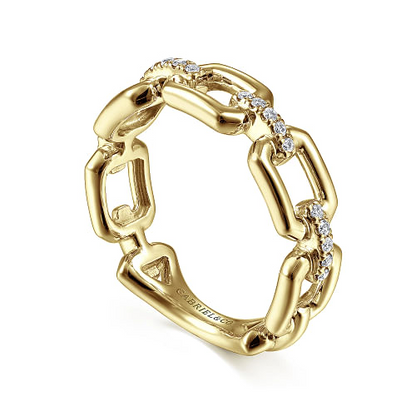 Gabriel & Co | 14K Yellow Gold Chain Link Stackable Ring Band with Diamond Connectors