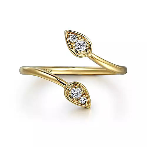 14K Yellow Gold Diamond By-pass Ladies Ring