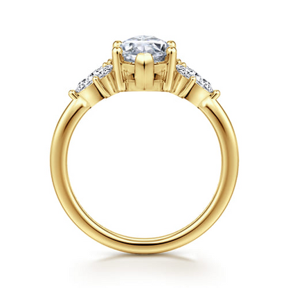 14K Yellow Gold Marquise Diamond Engagement Ring Mounting (.37 CTW Accent Diamonds)