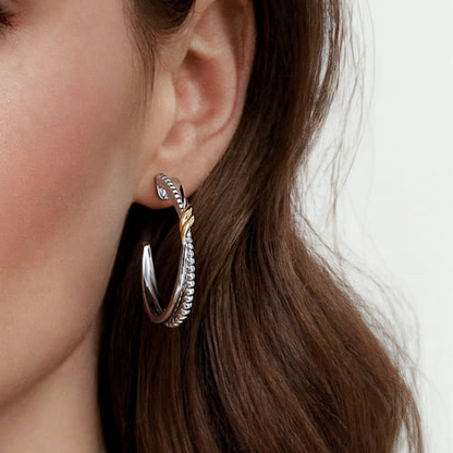 14K Yellow Gold and Sterling Silver Gabriel & Co. Bujukan J Hoop Earrings