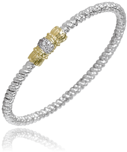 14K Yellow Gold and Sterling Silver Diamond Bangle Bracelet