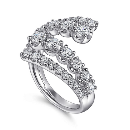 14K White Gold Double Row Diamond Bypass Ladies Ring