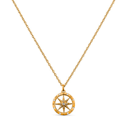 Windrose Style Round Diamond Compass Necklace