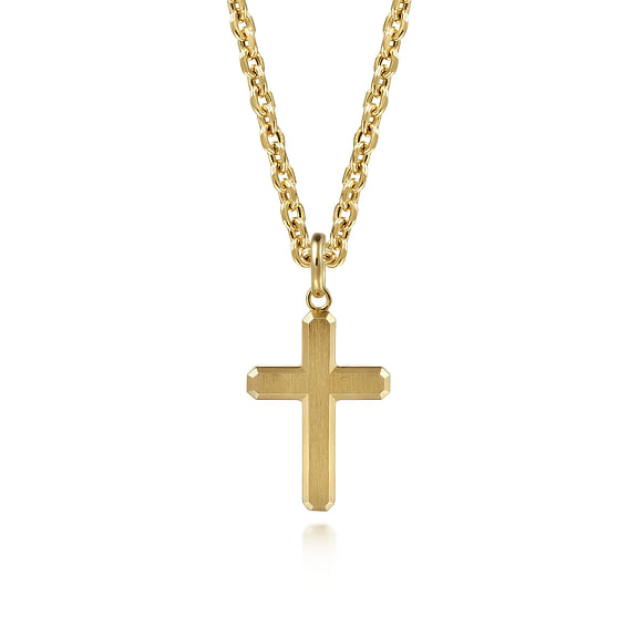 14K Yellow Gold Brushed Finish Cross Pendant