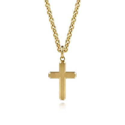 14K Yellow Gold Brushed Finish Cross Pendant