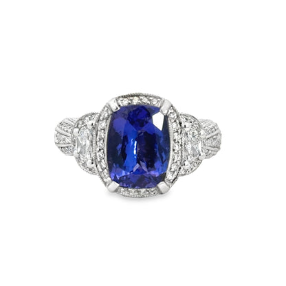 14K White Gold Tanzanite and Diamond Ring