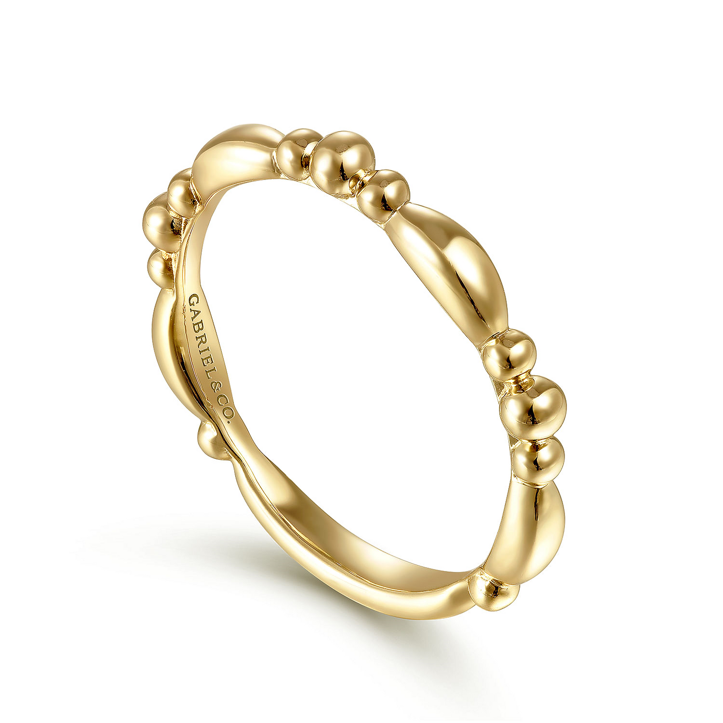 14K Yellow Gold Alternating Bar and Bujukan Bead Stackable Ring