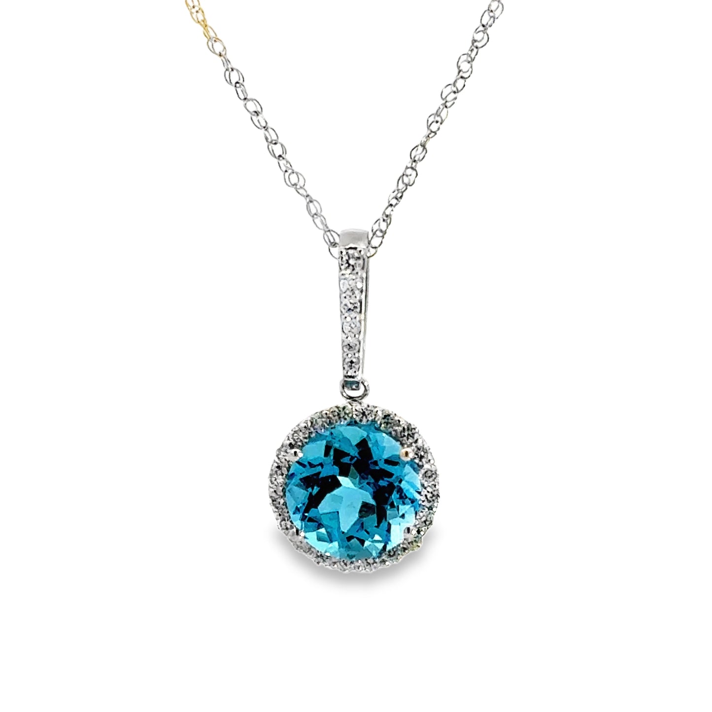 14K White Gold Blue Topaz and Diamond Necklace