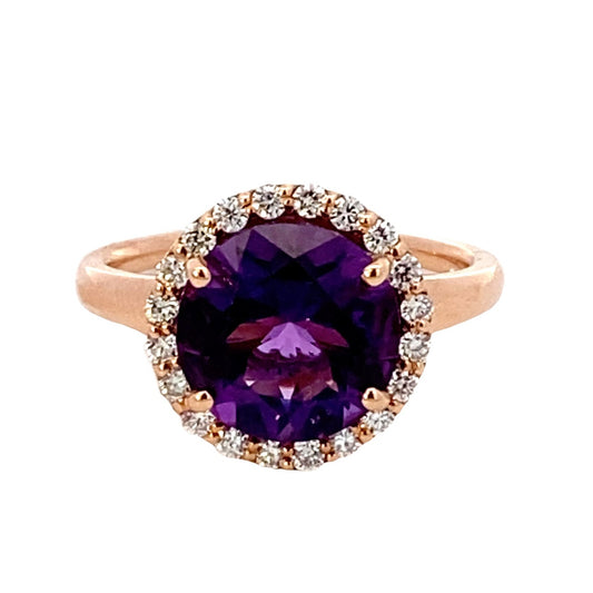 David Connolly | 14K Rose Gold Amethyst and Diamond Halo Ring