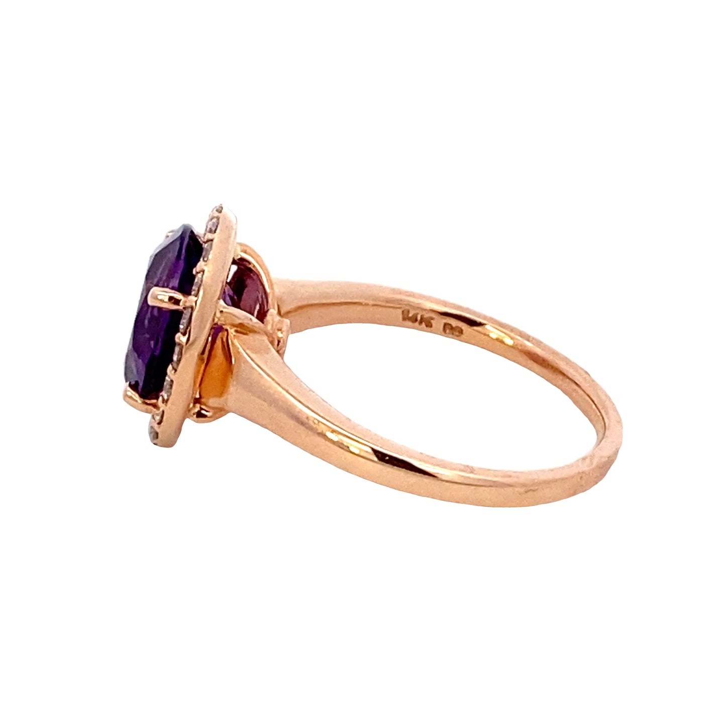 David Connolly | 14K Rose Gold Amethyst and Diamond Halo Ring