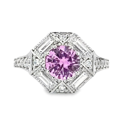 Kirkland Jewelry Estate | 14K White Gold Diamond and Pink Zircon Antique Ring