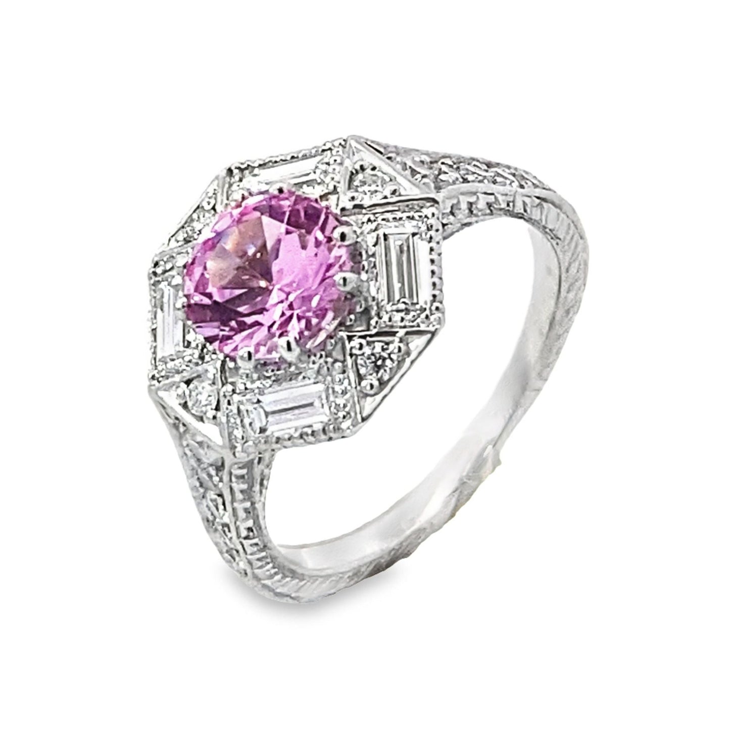 Kirkland Jewelry Estate | 14K White Gold Diamond and Pink Zircon Antique Ring