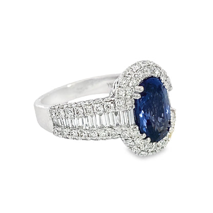 14K White Gold Diamond and Sapphire Fashion Ring