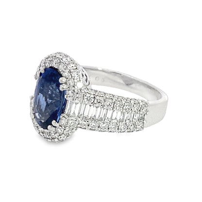 14K White Gold Diamond and Sapphire Fashion Ring