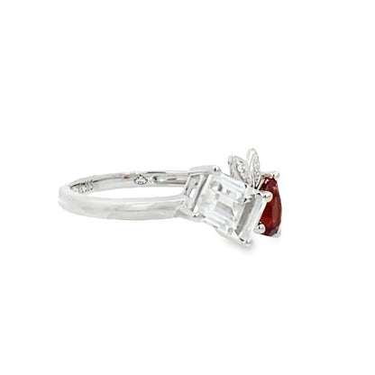 Two-Stone Garnet and White Topaz Diamond Ring