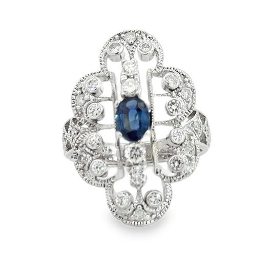 Kirkland Jewelry Estate | 14K White Gold Diamond and Sapphire Ring