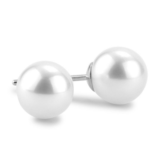 14K White Gold Cultured Pearl Studs - 7x7.5mm