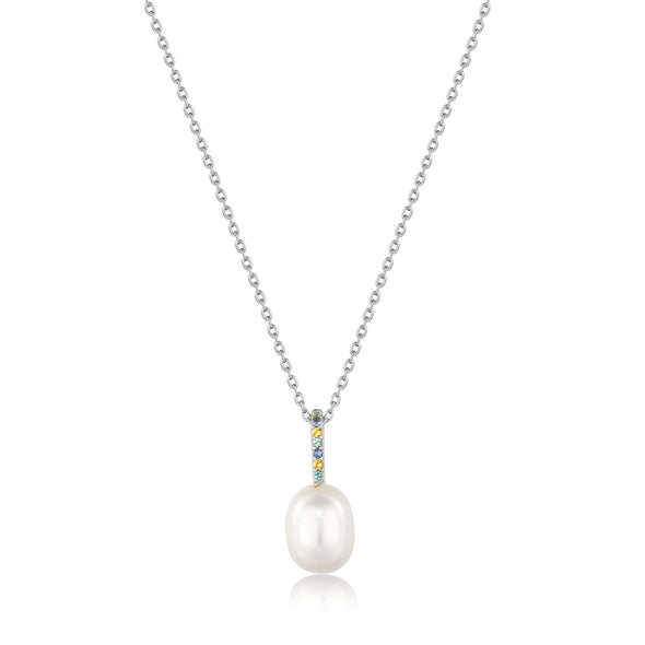 Gold Sparkle Drop Pearl Chain Necklace