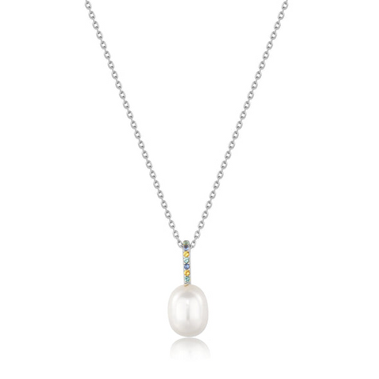 Gold Sparkle Drop Pearl Chain Necklace