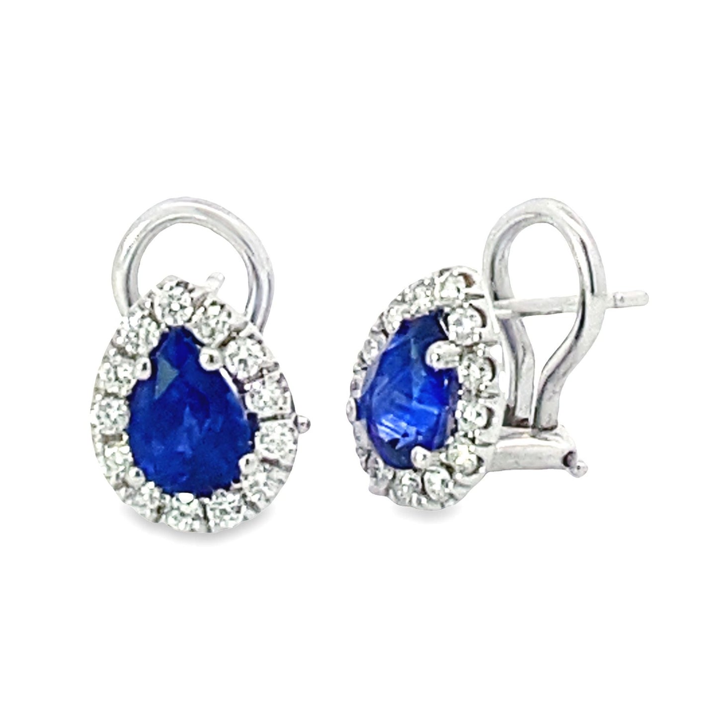 Ziva | Diamond Halo and Sapphire Pear Shaped Earrings