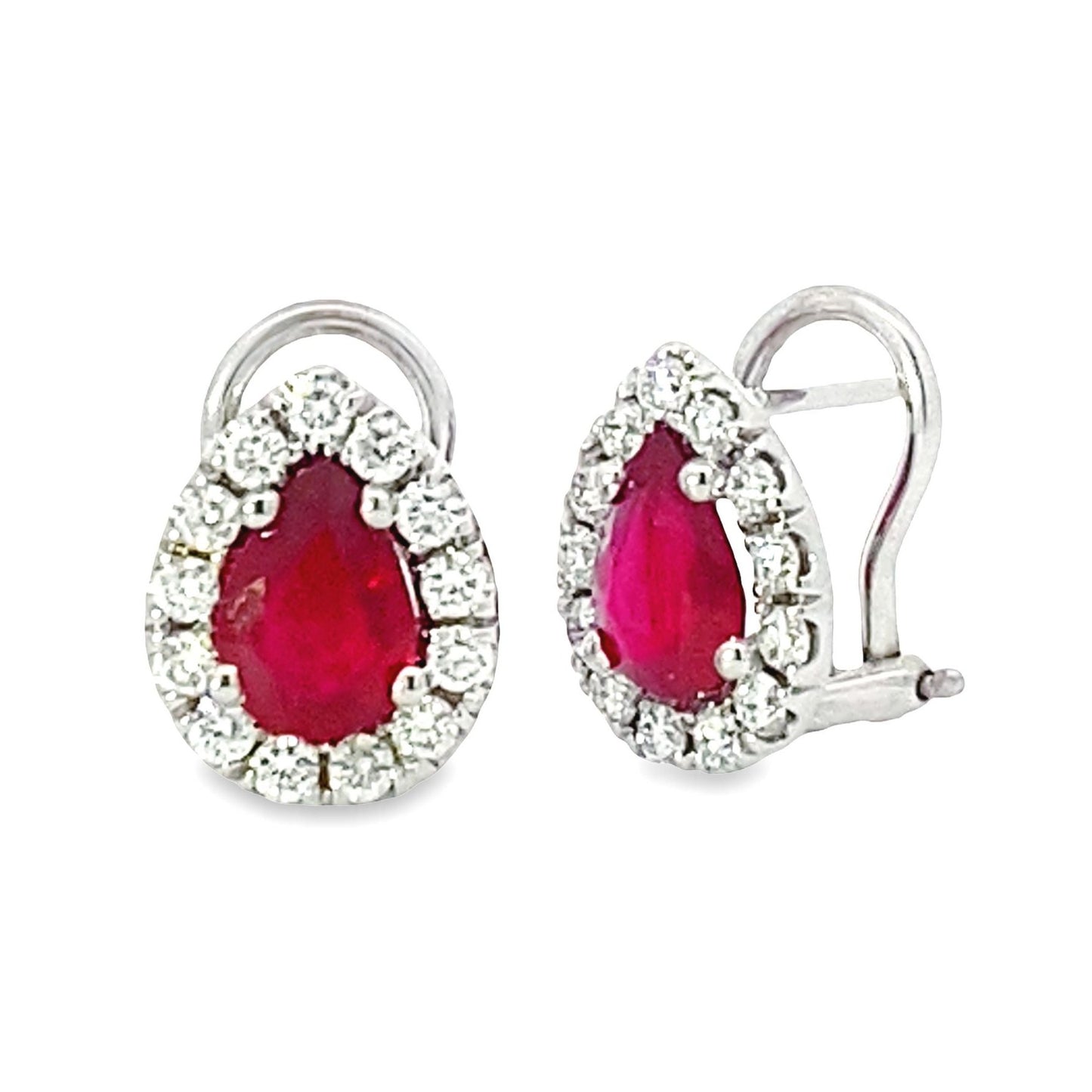 Ziva | Diamond Halo and Ruby Pear Shaped Earrings